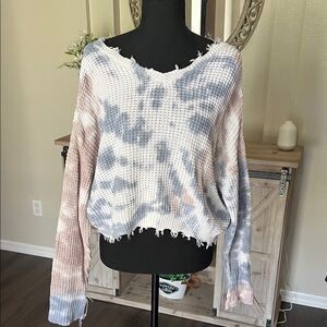 Jessica Simpson Tie-Dye Cropped Distressed Sweater Size Small
